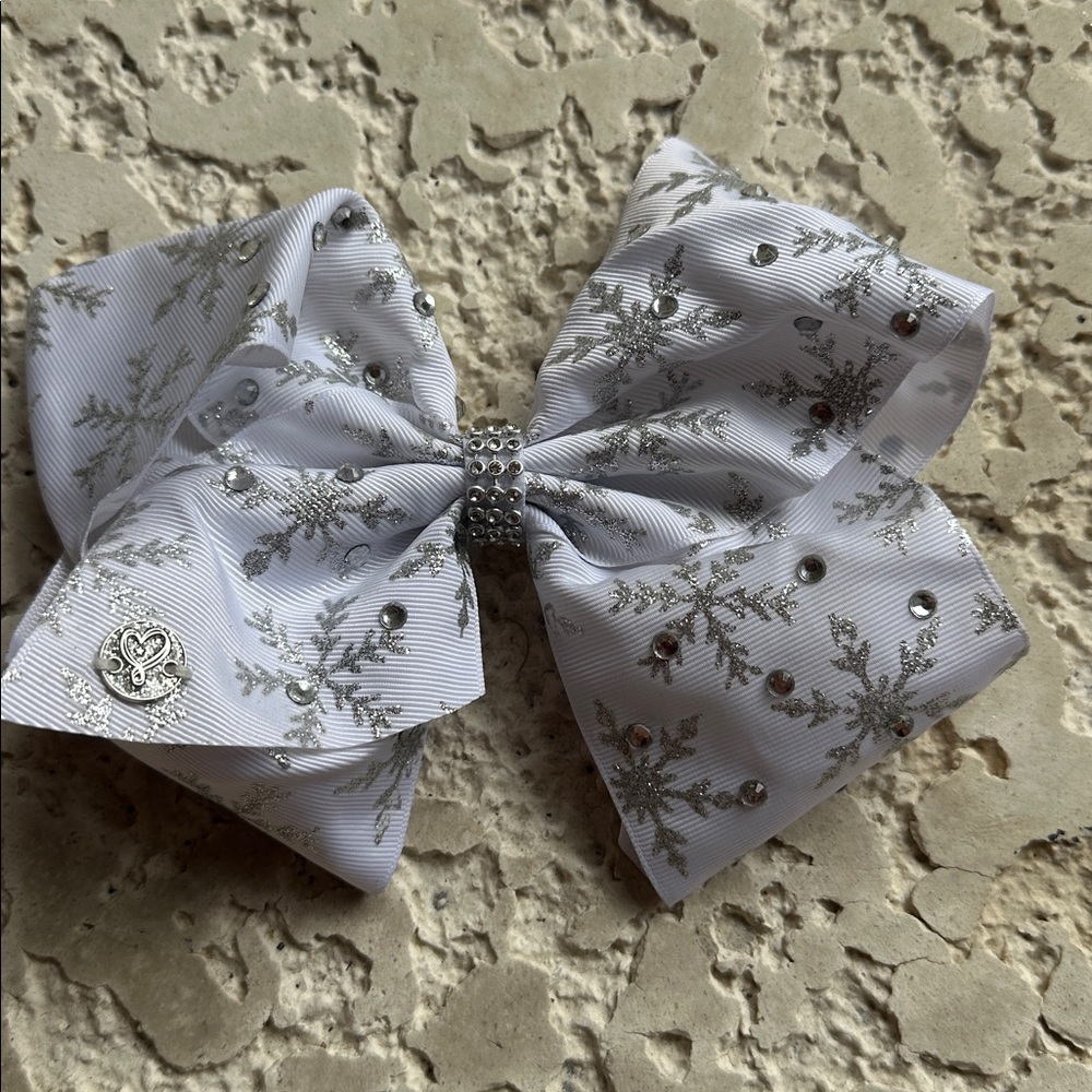 Hair bow Jojo Bow White and Silver Snowflake Hair Bow
